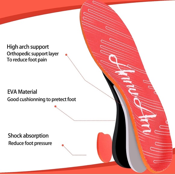 Orthotics for Plantar Fascitis Insoles Flat Foot (Men 5-5.5 | Women 7-7.5, Red) - Picture 2 of 6